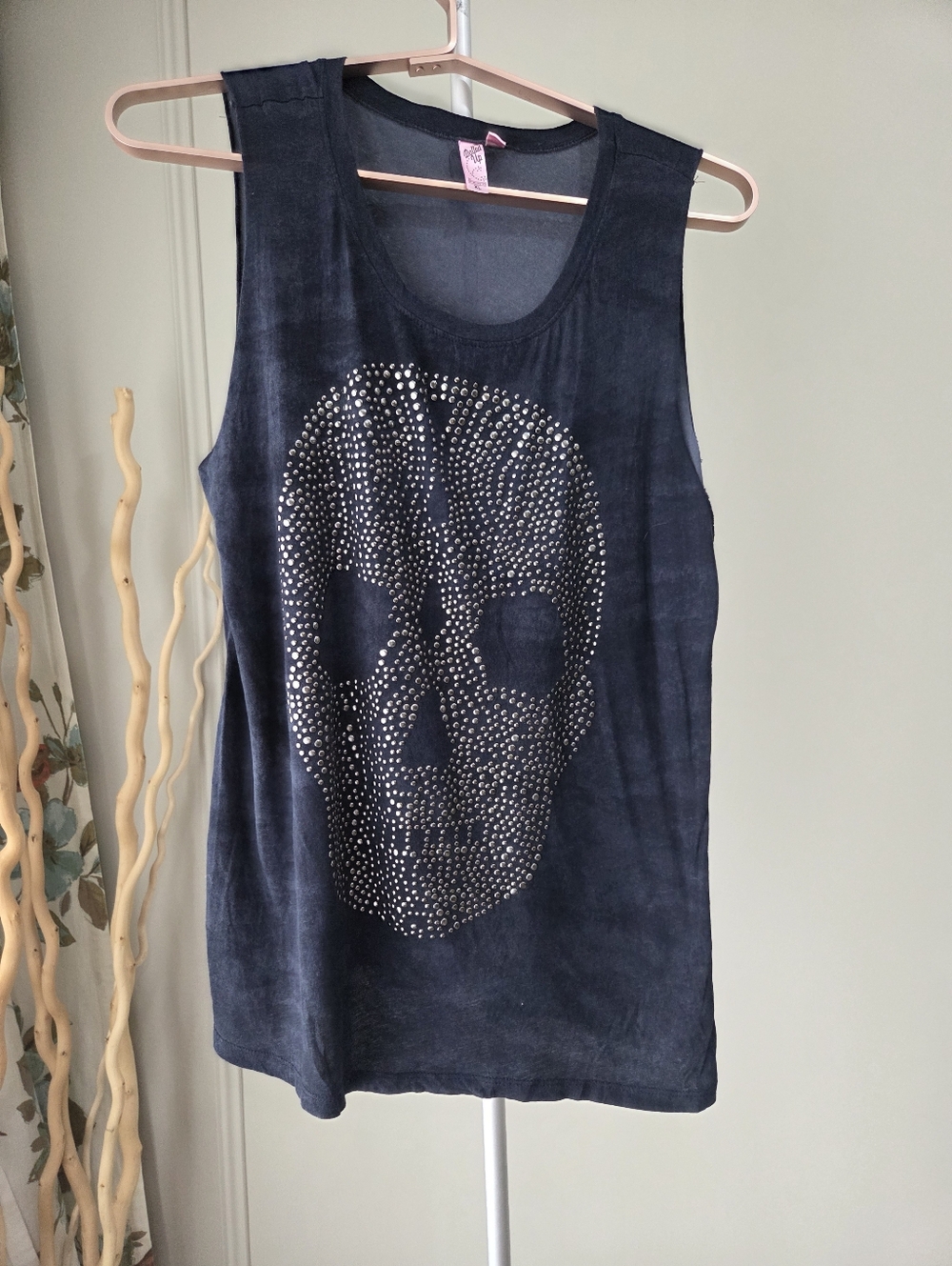 Dolled Up Studded Skull Muscle Tank Charcoal Color Sz.XL